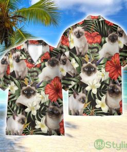 Siamese Cat In Tropical Green Leaves 3D Printed Beach Shirt Men Women Hawaiian Shirt Product Photo 1