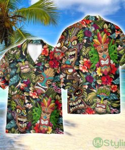 Summer Aloha Colorful Tiki Tiki 3D Printed Beach Shirt Men Women Hawaiian Shirt Product Photo 1