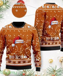 Texas Longhorns NCAA Santa Claus Hat Ho Ho Ho 3D Custom Name Ugly Christmas Sweater Product Photo 1