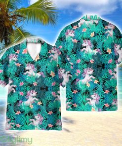 Unicorn In Tropical Green Leaves 3D Hawaiian Shirt All Over Printed Product Photo 1