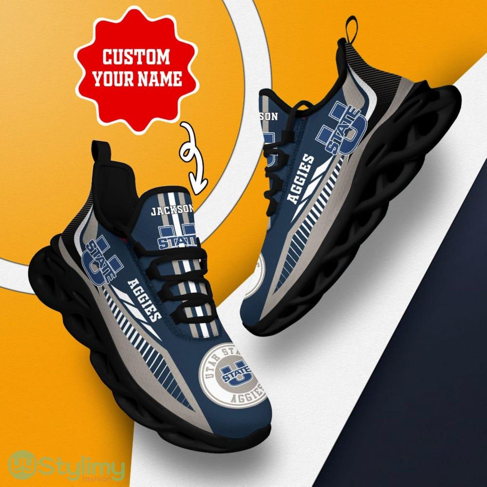 Utah State Aggies Logo Stripe Line Pattern Custom Name 3D Max Soul Sneaker Shoes 2 Utah State Aggies Logo Stripe Line Pattern Custom Name 3D Max Soul Sneaker Shoes - Utah State Aggies Logo Stripe Line Pattern Custom Name 3D Max Soul Sneaker Shoes_2