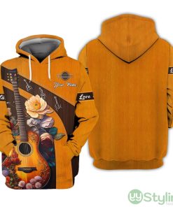 Beautiful Flower & Guitar Personalized Name All Over Printed 3D Hoodie Custom Guitar Shirts Product Photo 1