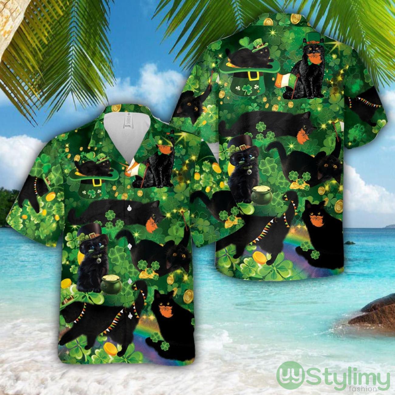 Black Cat Patrick's Day Hawaiian Shirt Aloha Holiday Gift For Men Women 2 black cat patricks day hawaiian shirt aloha holiday gift for men women
