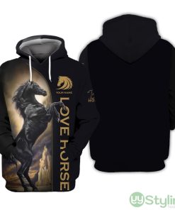 Black Horse Personalized Name All Over Printed 3D Hoodie Angel Horse Gift For Horses Lovers Product Photo 1