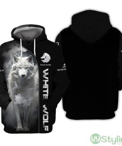 Custom Name 3D White Wolf Hoodie Personalized Gift For Wolf Lovers Product Photo 1