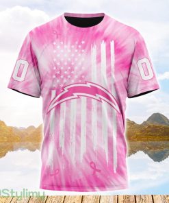 Custom Name And Number NFL Los Angeles Chargers All Over Print Pink Tie-Dye 3D T Shirt Product Photo 1