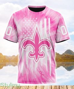 Custom Name And Number NFL New Orleans Saints All Over Print Pink Tie-Dye 3D T Shirt Product Photo 1