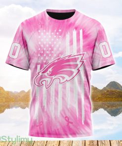 Custom Name And Number NFL Philadelphia Eagles All Over Print Pink Tie-Dye 3D T Shirt Product Photo 1