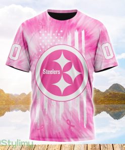 Custom Name And Number NFL Pittsburgh Steelers All Over Print Pink Tie-Dye 3D T Shirt Product Photo 1