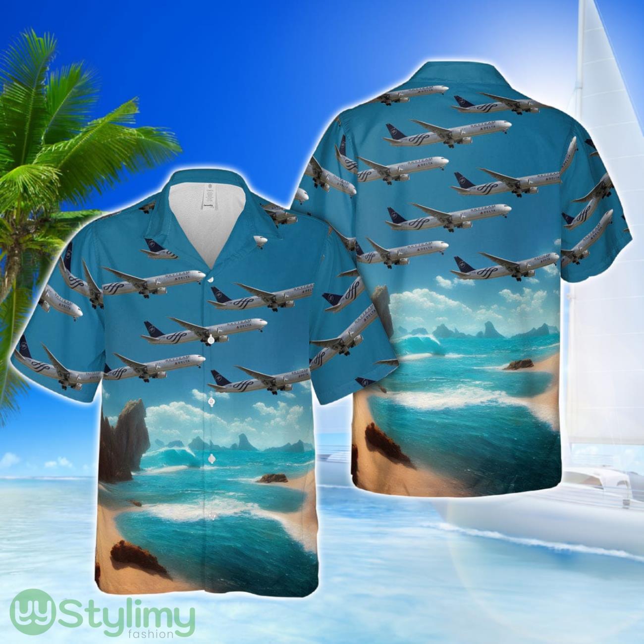 Delta Airlines Boeing 767-400 Skyteam Color Scheme N844MH Hawaiian Shirt 1 Delta Airlines Boeing 767-400 Skyteam Color Scheme N844MH Hawaiian Shirt Product Photo 1