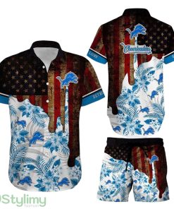 Detroit Lions NFL 3D Print Hawaiian Shirt And Shorts Summer Vintage US Flag Best Gift For Men Women Product Photo 1
