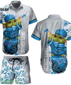 Detroit LionsFootball NFL Baby Yoda Aloha 3D Hawaiian Shirt And Short New Collection Summer Perfect Gift For Fan Product Photo 1