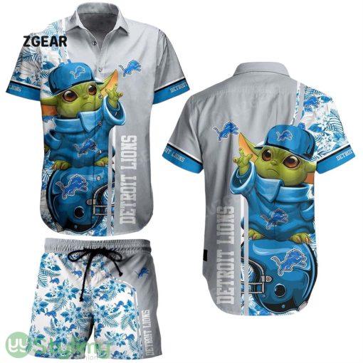 Detroit LionsFootball NFL Baby Yoda Aloha 3D Hawaiian Shirt And Short New Collection Summer Perfect Gift For Fan