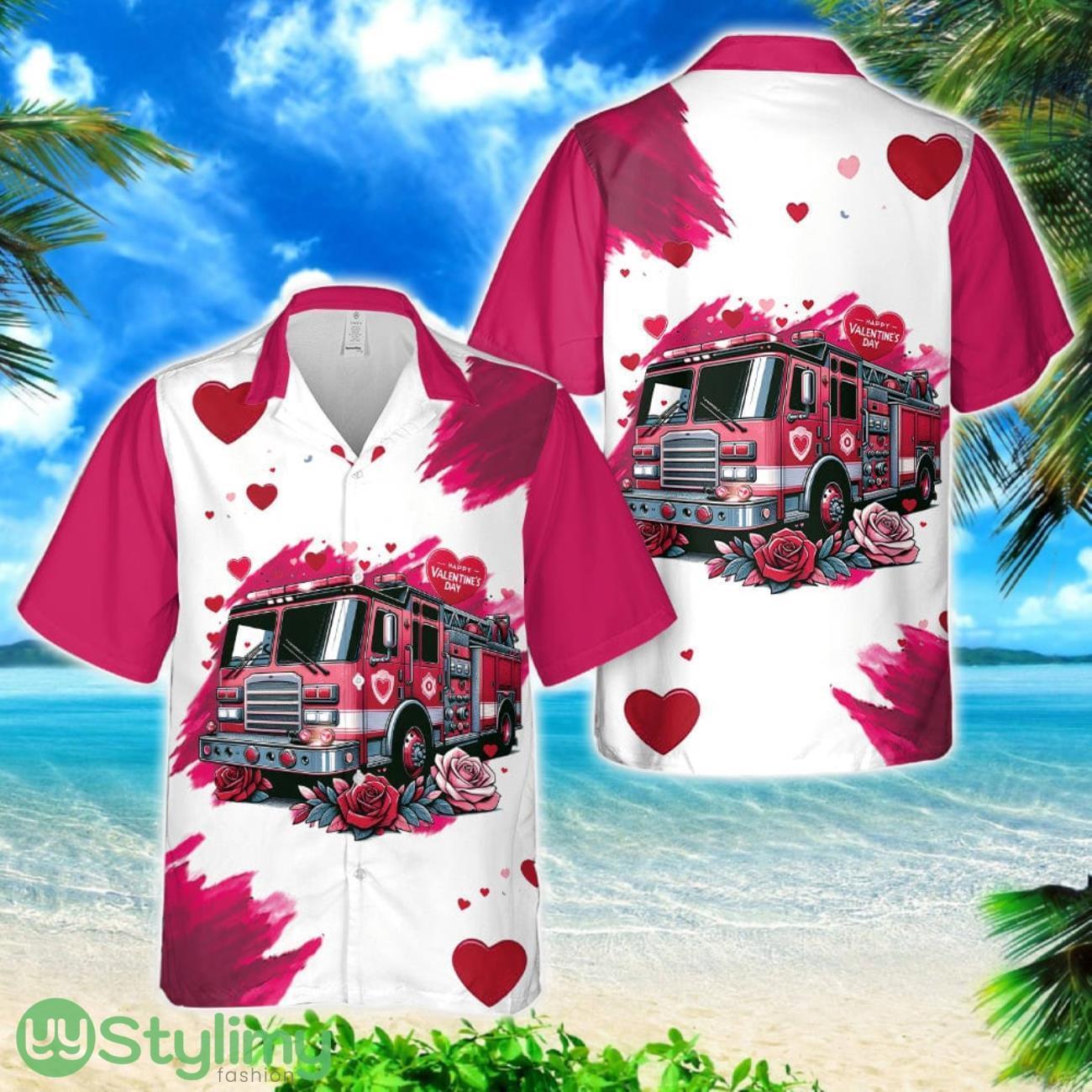 Fire Truck Happy Valentine's Day Hawaiian Shirt Cute Gift 2 fire truck happy valentines day hawaiian shirt cute gift