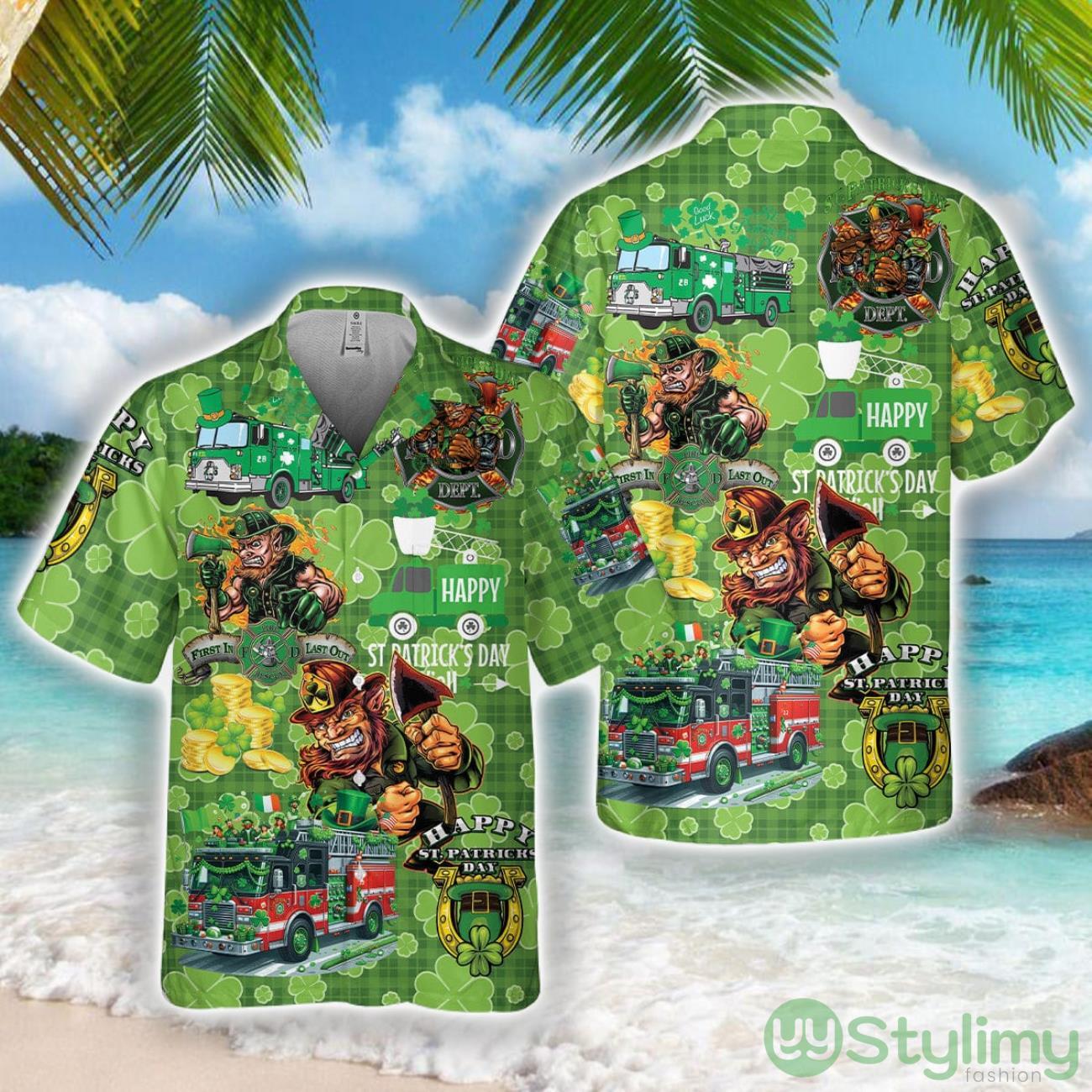 Fire Truck St Patrick's Day Pocket Hawaiian Shirt Aloha Holiday Gift For Men Women 2 fire truck st patricks day pocket hawaiian shirt aloha holiday gift for men women