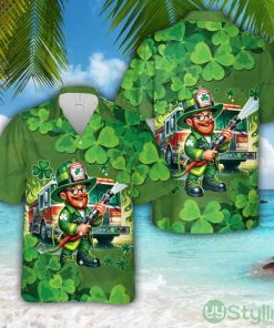 Firefighter Saint Patrick's Day Leprechaun Green Hawaiian Shirt Aloha Holiday Gift For Men Women Product Photo 1