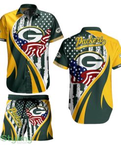 Green Bay Packers Nfl 3D Print Hawaiian Shirt And Shorts Vintage Us Flag Graphic Summer Gift For Men Women Fan Nfl Product Photo 1