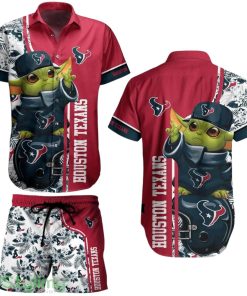 Houston Texans Football NFL Baby Yoda 3D Printed Hawaiian Shirt And Short New Collection Summer Perfect Gift For Fan Product Photo 1
