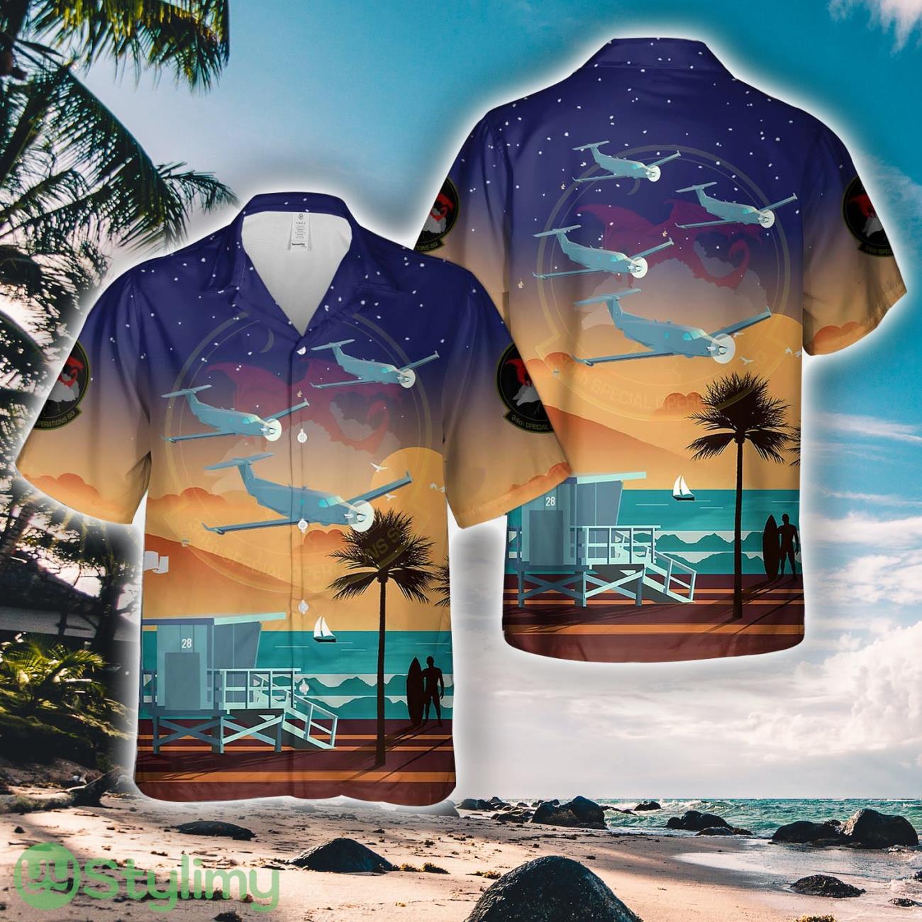 Hurlburt Field, Florida, US Air Force 34th Special Operations Squadron U-28A Draco Hawaiian Shirt 1 Hurlburt Field, Florida, US Air Force 34th Special Operations Squadron U-28A Draco Hawaiian Shirt Product Photo 1
