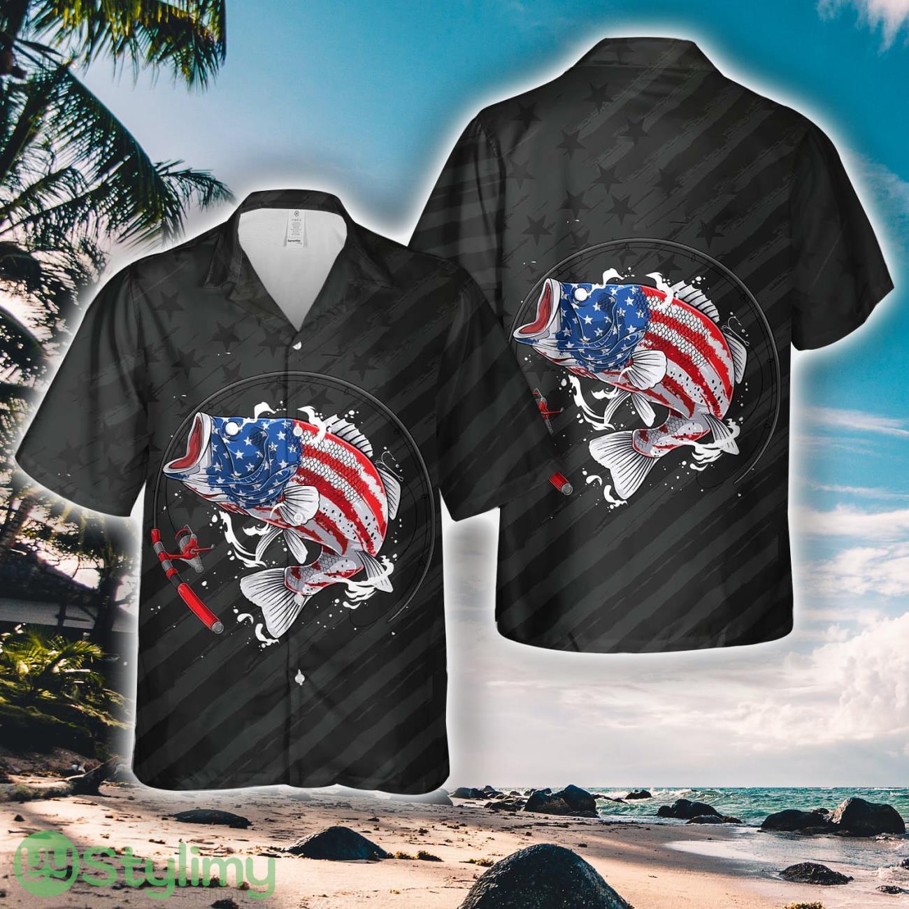 Largemouth bass fish USA Flag Hawaiian Shirt 1 Largemouth bass fish USA Flag Hawaiian Shirt Product Photo 1
