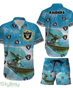 Las Vegas Raiders Footbal NFL Baby Yoda 3D Print Hawaiian Shirt And Shorts Style Summer Gift For Men Women Product Photo 1
