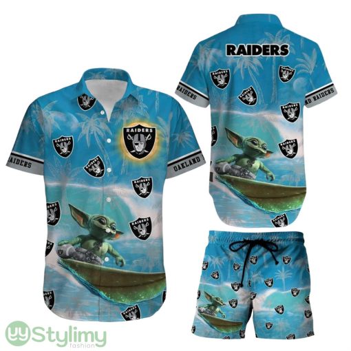 Las Vegas Raiders Footbal NFL Baby Yoda 3D Print Hawaiian Shirt And Shorts Style Summer Gift For Men Women Product Photo 1