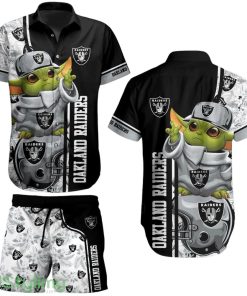 Las Vegas Raiders Football NFL Baby Yoda 3D Print Hawaiian Shirt And Shorts New Collection Summer Perfect Gift For Fan Product Photo 1