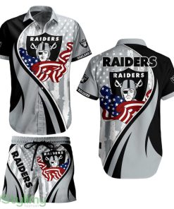 Las Vegas Raiders NFL 3D Print Hawaiian Shirt And Shorts Vintage US Flag Graphic Summer Gift For Men Women Fan NFL Product Photo 1