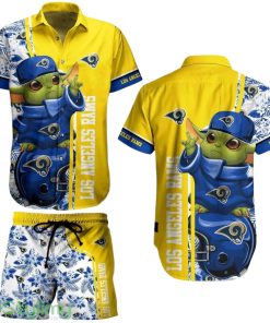 Los Angeles Rams Football NFL Baby Yoda 3D Printed Hawaiian Shirt And Short New Collection Summer Perfect Gift For Fan Product Photo 1