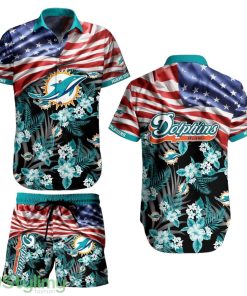Miami Dolphins NFL Aloha 3D Hawaiian Shirt And Short Summer Tropical Pattern US Flag Best Gift For Sports Enthusiast Product Photo 1