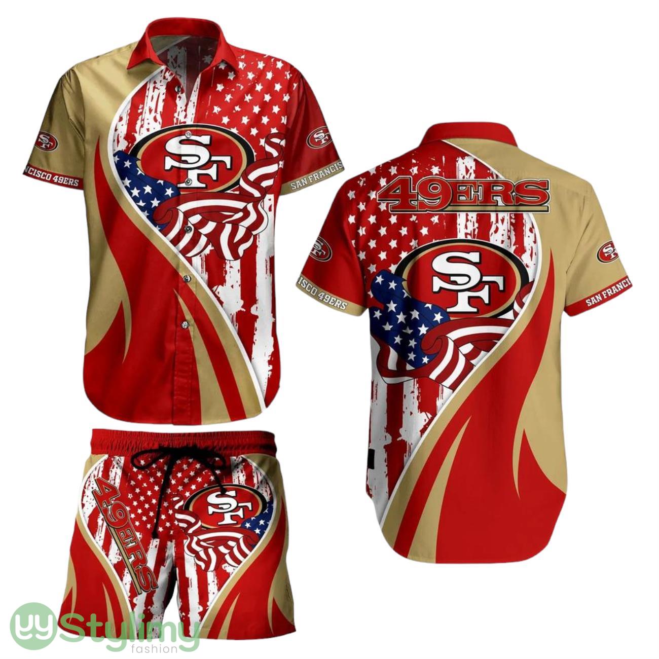 San Francisco 49ers NFL Aloha 3D Hawaiian Shirt Vintage US Flag Graphic Summer Gift For Men Women Fan NFL 1 San Francisco 49ers NFL Aloha 3D Hawaiian Shirt Vintage US Flag Graphic Summer Gift For Men Women Fan NFL Product Photo 1