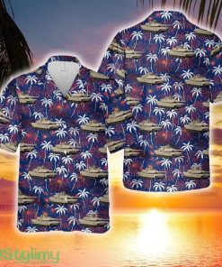 US Army M1A2 Abrams Tank Fireworks With Palm Trees Hawaiian Shirt - US Army M1A2 Abrams Tank Fireworks With Palm Trees Hawaiian Shirt