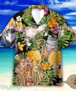 Adorable Cat Tropical Pineapple Pattern Hawaiian Shirt For Men Women Product Photo 1