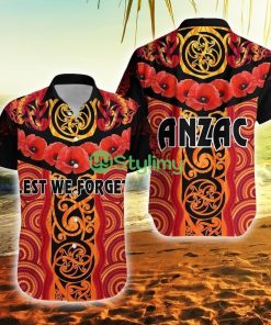 Anzac Lest We Forget Poppy New Zealand Maori Silver Fern Australia Aboriginal New Zealand Button Down Hawaiian Shirt Trending Summer Product Photo 1