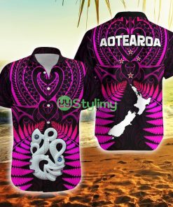 Aotearoa Fern New Zealand Hei Tiki Purple Style New Zealand Button Down Hawaiian Shirt Trending Summer Product Photo 1