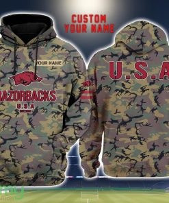 Arkansas Razorbacks 3D Printing Army Camo Pattern Unisex Hoodies Custom Name For Fans Product Photo 1
