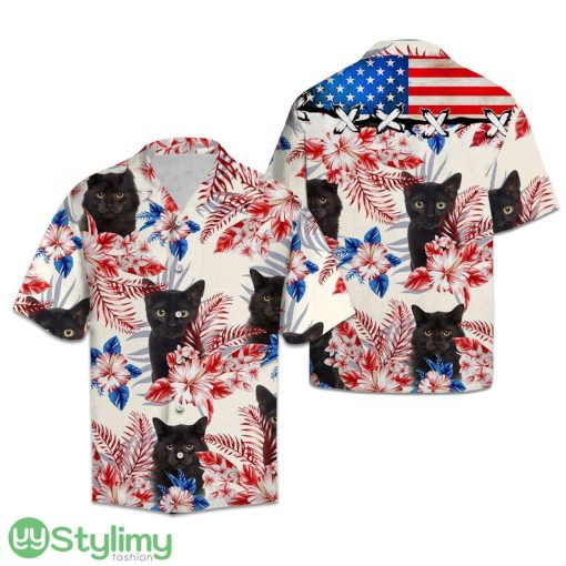 Black Cat USA Flag 3D Aloha Hawaiian Shirt For Men And Women For Cat Lover