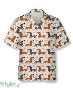 Brown and Grey Dachshund with Heart Patterns Dachshund Hawaiian Shirt Product Photo 1