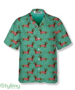 Christmas Dachshund with Snowflakes Green Background Dachshund Hawaiian Shirt Product Photo 1