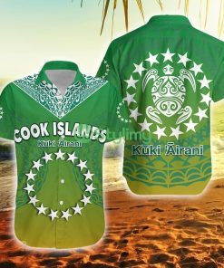 Cook Islands Circle Pattern Mix Sea Turtle Green Version Cook Islands Button Down Hawaiian Shirt Trending Summer Product Photo 1