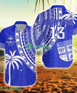 Custom Name And Number Fiji Rugby Sevens Fijian 7s Tapa Polynesian Blue Ver.02 Fiji Button Down Hawaiian Shirt Trending Summer Product Photo 1