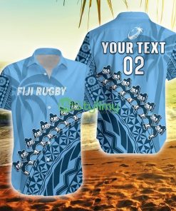 Custom Name And Number Fiji Tapa Rugby Fijian Cibi Dance Tapa Pattern Blue Fiji Button Down Hawaiian Shirt Trending Summer Product Photo 1