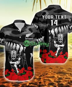 Custom Name And Number New Zealand Anzac Rugby Silver Fern All Black Camouflage Mix Poppy New Zealand Button Down Hawaiian Shirt Trending Summer Product Photo 1