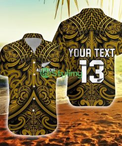 Custom Name And Number New Zealand Silver Fern Rugby All Black Gold Nz Maori Pattern New Zealand Button Down Hawaiian Shirt Trending Summer Product Photo 1