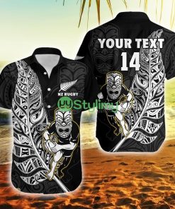 Custom Name And Number New Zealand Silver Fern Rugby All Black Maori Version Black New Zealand Button Down Hawaiian Shirt Trending Summer Product Photo 1