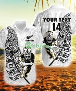 Custom Name And Number New Zealand Silver Fern Rugby All Black Maori Version White New Zealand Button Down Hawaiian Shirt Trending Summer Product Photo 1