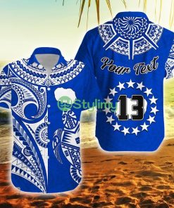 Custom Name And Number Rarotonga Cook Islands Turtle And Map Style Blue Cook Islands Button Down Hawaiian Shirt Trending Summer Product Photo 1