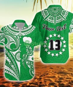 Custom Name And Number Rarotonga Cook Islands Turtle And Map Style Green Cook Islands Button Down Hawaiian Shirt Trending Summer Product Photo 1