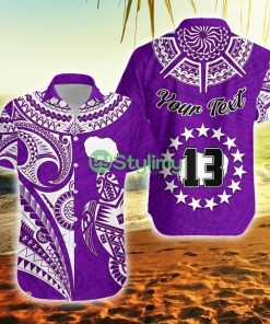 Custom Name And Number Rarotonga Cook Islands Turtle And Map Style Purple Cook Islands Button Down Hawaiian Shirt Trending Summer Product Photo 1