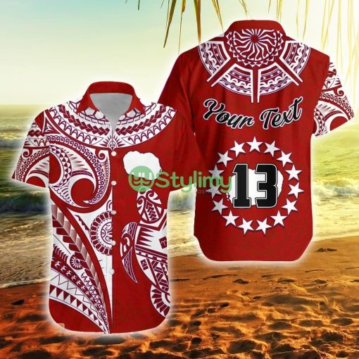 Custom Name And Number Rarotonga Cook Islands Turtle And Map Style Red Cook Islands Button Down Hawaiian Shirt Trending Summer Product Photo 1